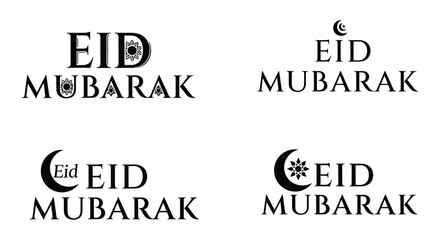 Eid mubarak greetings and islamic architectural elements in black and white © MdNirob