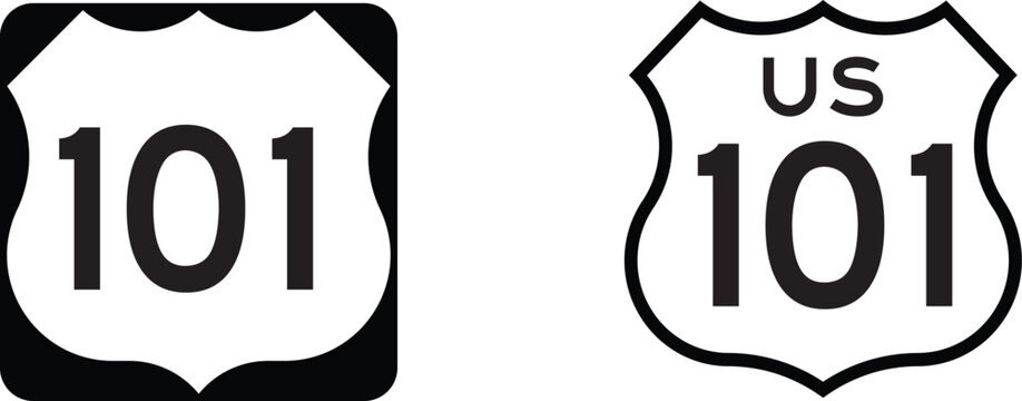 US Route 101 Bundle Icon Set Highway Shield Badge Emblem Design Vector
