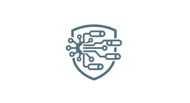 Cyber Security Shield with Digital Circuitry and Data Flow.