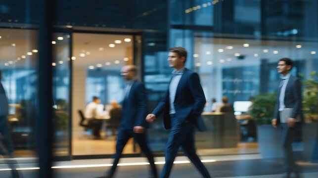 Corporate headquarters lobby with company values written on walls while employees rush past without reading, perfect for corporate culture disconnect concept, workplace values, modern business