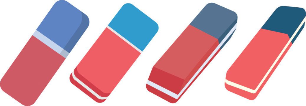 Rubber erasers stationery set for education and office supplies vector illustration
