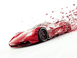 Fototapeta premium High-speed red race car on a track with motion blur.