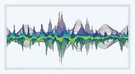 Fototapeta premium Vibrant sound wave pattern in blue, green on white background
