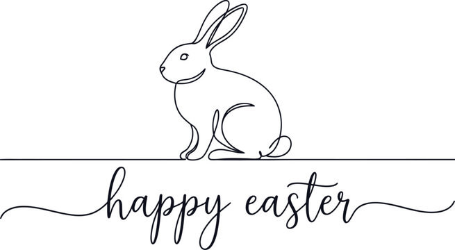 A simple line drawing of a rabbit with the words 'happy easter' written below it.