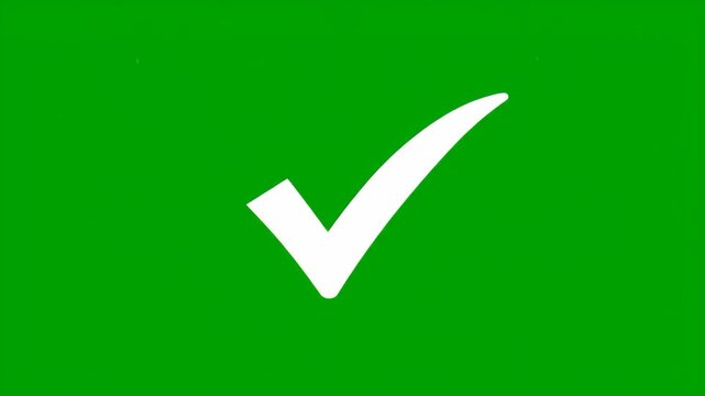 A dynamic animation featuring a white checkmark symbol on a vibrant green screen, indicating success or approval.