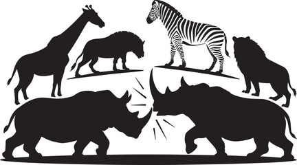 African animals silhouettes set giraffe zebra rhino wildebeest and lion on transparent © MDSHOFIQUL
