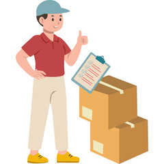 Delivery Person Holding Package and Checklist