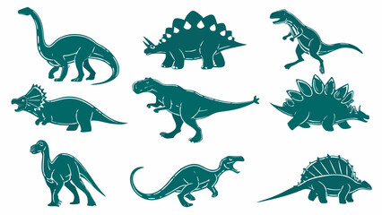 Teal Dinosaur Vector Silhouettes Set for Kids Design & Education © Muhamad