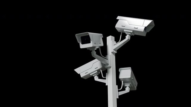 Seamless Loop 3d Animation of Security CCTV Pole Cameras with Alpha Channel