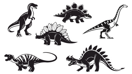 Dinosaur Vector Silhouettes Set Black and White Collection © Muhamad