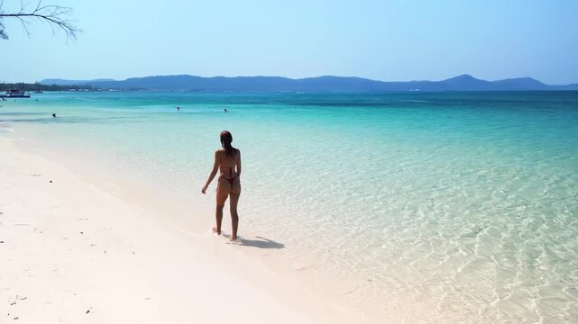 Cinematic Slow Motion Bikini Model Walking Starfish Beach Phu Quoc