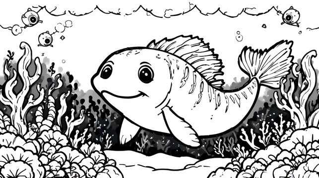 Vector black and white morey eel icon. Under the sea illustration with cute funny ocean animal. Cartoon underwater or marine murrain line clipart or coloring page for children