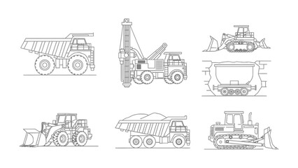 Construction Vehicles Collection: A comprehensive illustration showcasing various construction vehicles in detail, capturing the essence of heavy machinery used in the building industry. © Murshida