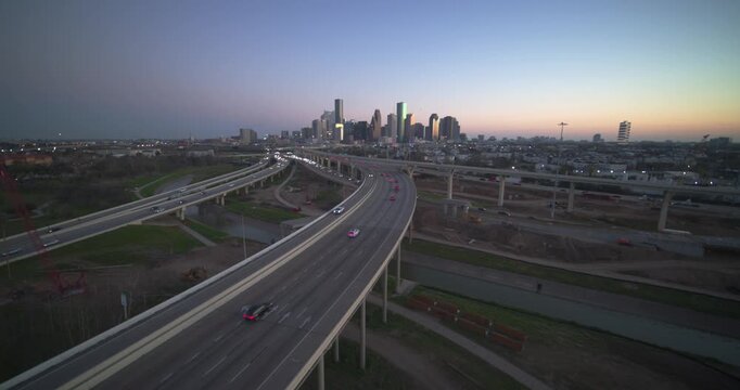Wide angle drone view of Houston urban landscape 