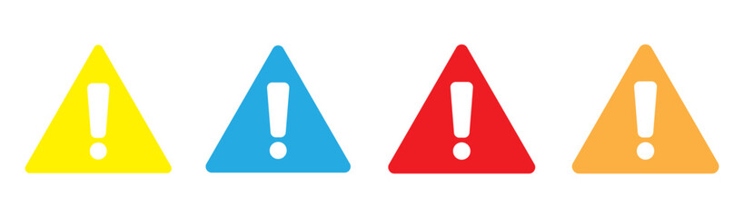 Exclamation Mark Alert Icon Set. Attention Notification Symbols. Triangle Warning Icons in Solid Style.