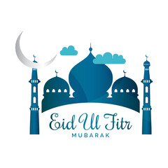 Blue Mosque With Eid Ul Fitr Mubarak Text