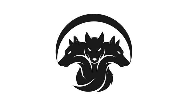 Black Silhouette of Twin Wolf Heads.