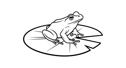 Frog sitting on a lily pad in a pond environment. © Haroh