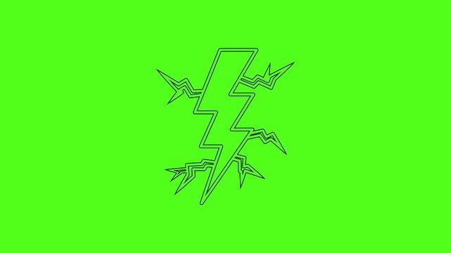 Electric Power Surge and Lightning Bolt Line Art Icon Animation on Green Screen
