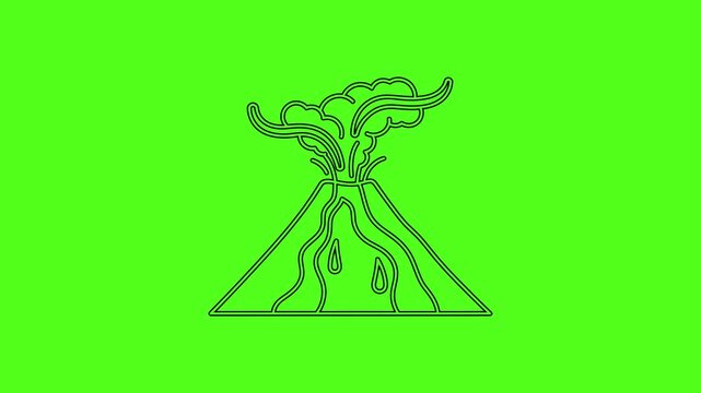 Volcano Eruption and Natural Disaster Line Art Icon Animation on Green Screen