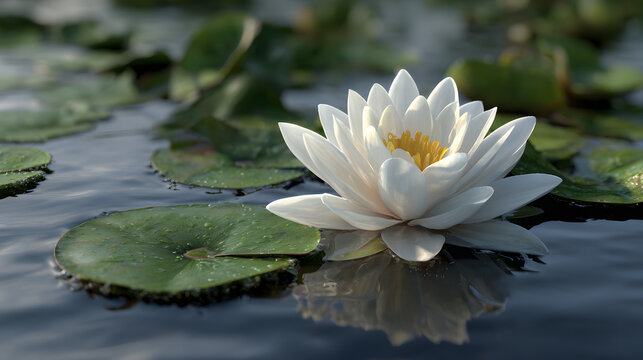 Bangladesh's national flower, the white lily, floats naturally on calm waters. Illustration of a flower background in Bangladesh.