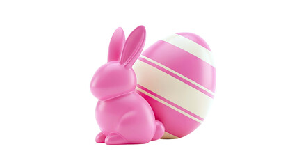 Pink Easter Bunny and Striped Egg 3D Render