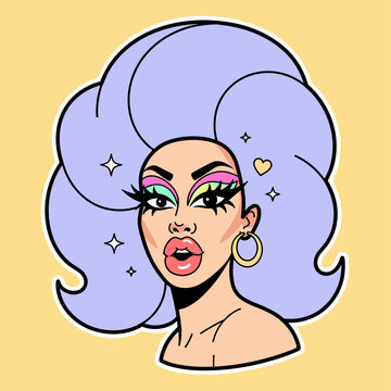 Flat Vector Drag Queen Makeup Portrait