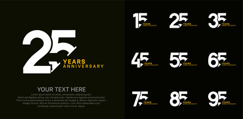 Fototapeta premium Anniversary logo set vector design, white and yellow color for celebration event