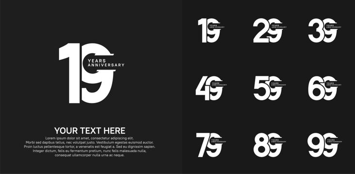 Anniversary logo set vector design, white color for celebration event