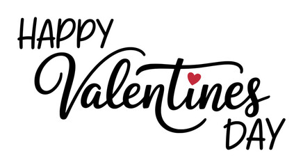 Obraz premium Happy Valentines Day calligraphy text, elegant script lettering with red heart, romantic holiday vector art