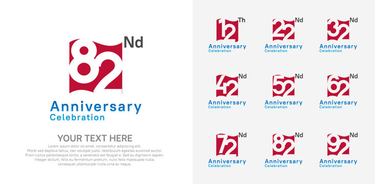 Anniversary logo set vector design, red color for celebration event