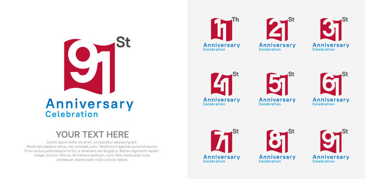 Anniversary logo set vector design, red color for celebration event