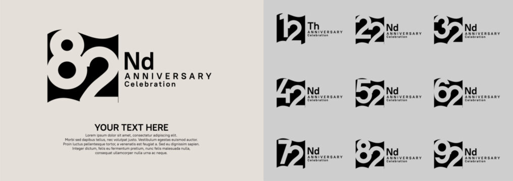 Anniversary logo set vector design, black color for celebration event