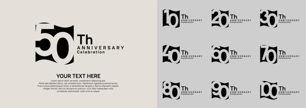 Anniversary logo set vector design, black color for celebration event