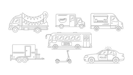 Transportation Illustration: A collection of various vehicles and modes of transport, illustrated in a clean, graphic style. Showcasing the diversity of transportation. © Abu