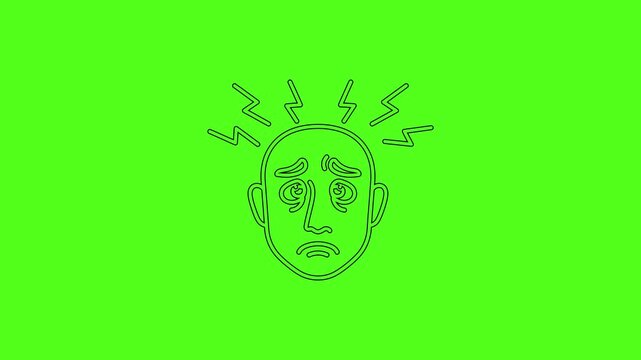 Stressed and Overwhelmed Face Line Art Icon Animation on Green Screen
