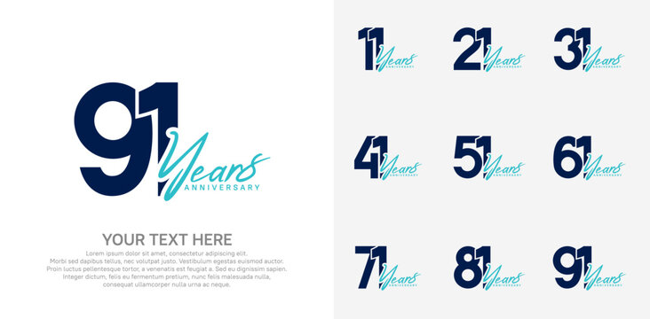 Anniversary logo set vector design, blue color for celebration event