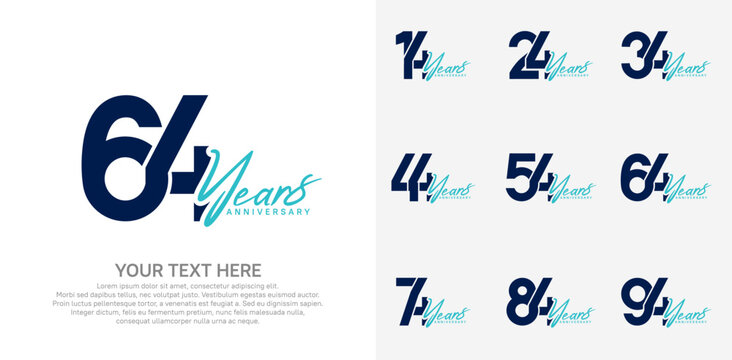 Anniversary logo set vector design, blue color for celebration event