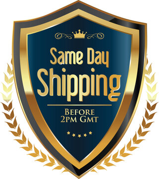Same day shipping logo with gold laurel wreath