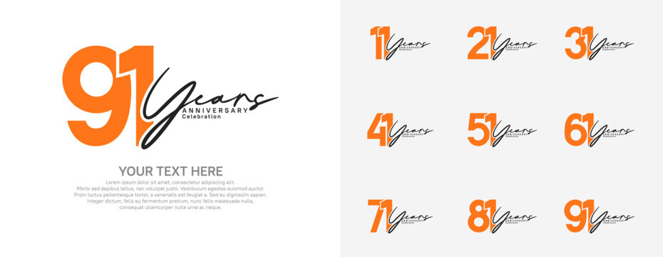 Anniversary logo set vector design, orange and gray color for celebration event