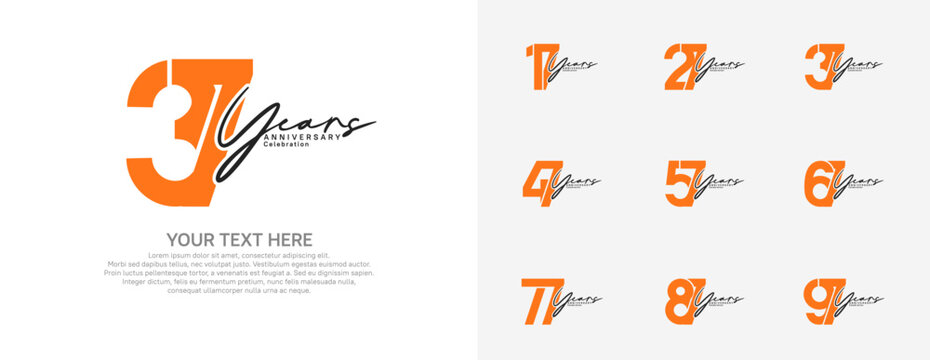 Anniversary logo set vector design, orange and gray color for celebration event