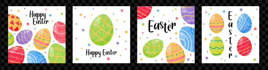 Happy Easter banner collection for social media or greeting card. Funny doodle patterned eggs composition. © Marina
