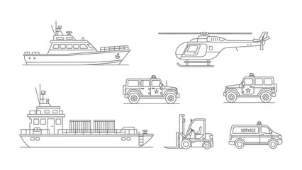 Transportation Collection: A curated collection of diverse transportation vehicles, each meticulously drawn, representing a variety of modes and uses. © abidakhatun