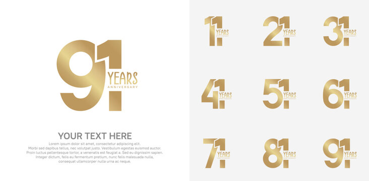 Anniversary logo set vector design, gold color for celebration event
