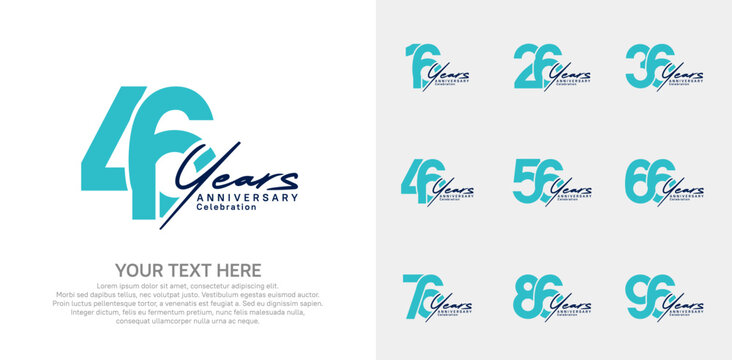 Anniversary logo set vector design, blue and black color for celebration event