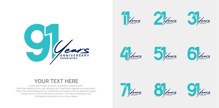 Anniversary logo set vector design, blue and black color for celebration event