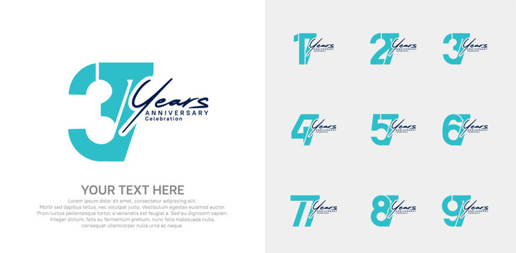 Anniversary logo set vector design, blue and black color for celebration event