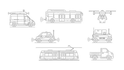 Naklejka premium Modern Transport Illustration: A collection of various modern transport, illustrating different modes of transportation with advanced technology and sleek design.