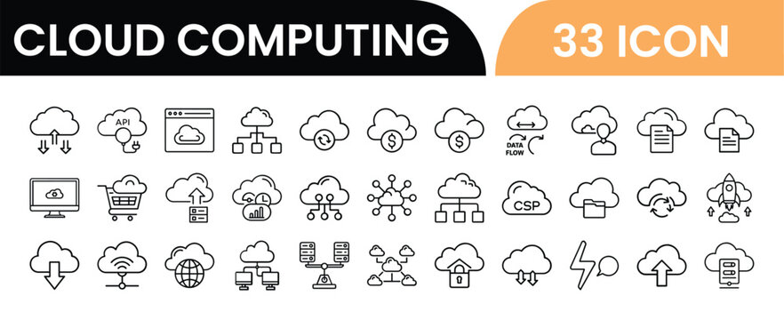 Cloud Computing Icons Collection for Modern Technology and Digital Solutions