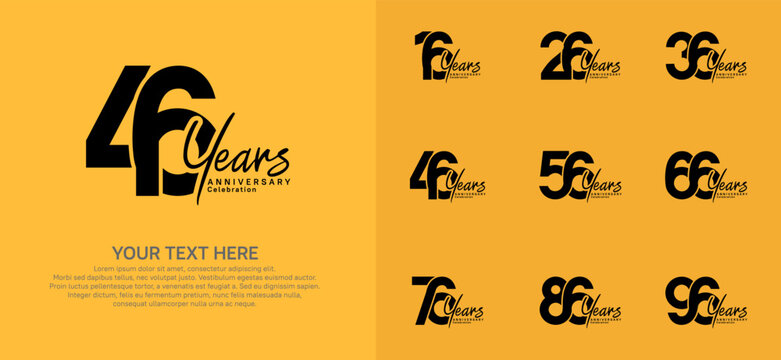 Anniversary logo set vector design, black color for celebration event